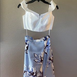 Two piece, long blue, floral dress